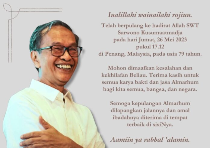 Konsulat Jenderal Republik Indonesia atau KJRI Penang, Sarwono Kusumaatmadja wafat, Jumat (26/5/2023). (Istimewa)