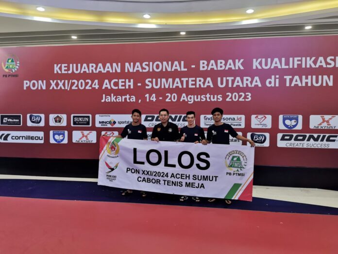 Tim swadaya cabang olahraga tenis meja putra Kalbar, lolos kualifikasi PON ke-XXI Aceh 2024. (Istimewa)