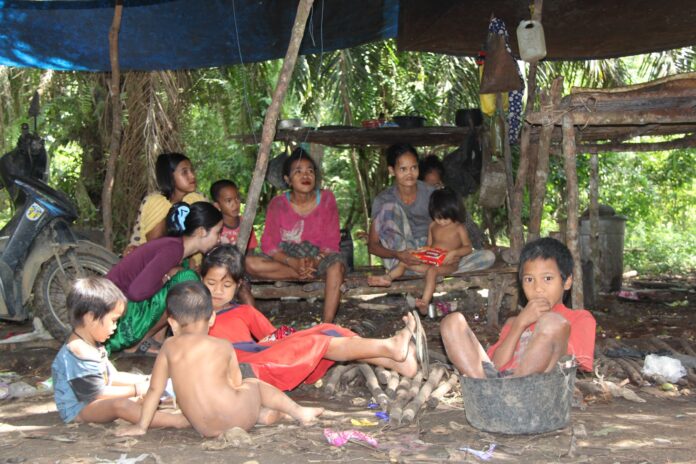 Kelompok Orang Rimba, suku pedalaman di Jambi, yang tinggal di kebun sawit warga Desa Rejo Sari Kecamatan Pamenang Kabupaten Merangin. (Istimewa)