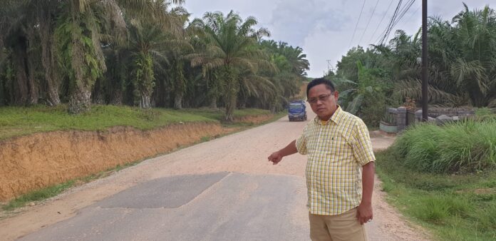 Fransiskus Ason tinjau jalan poros di Kabupaten Sanggau yang alami kerusakan. (Istimewa)